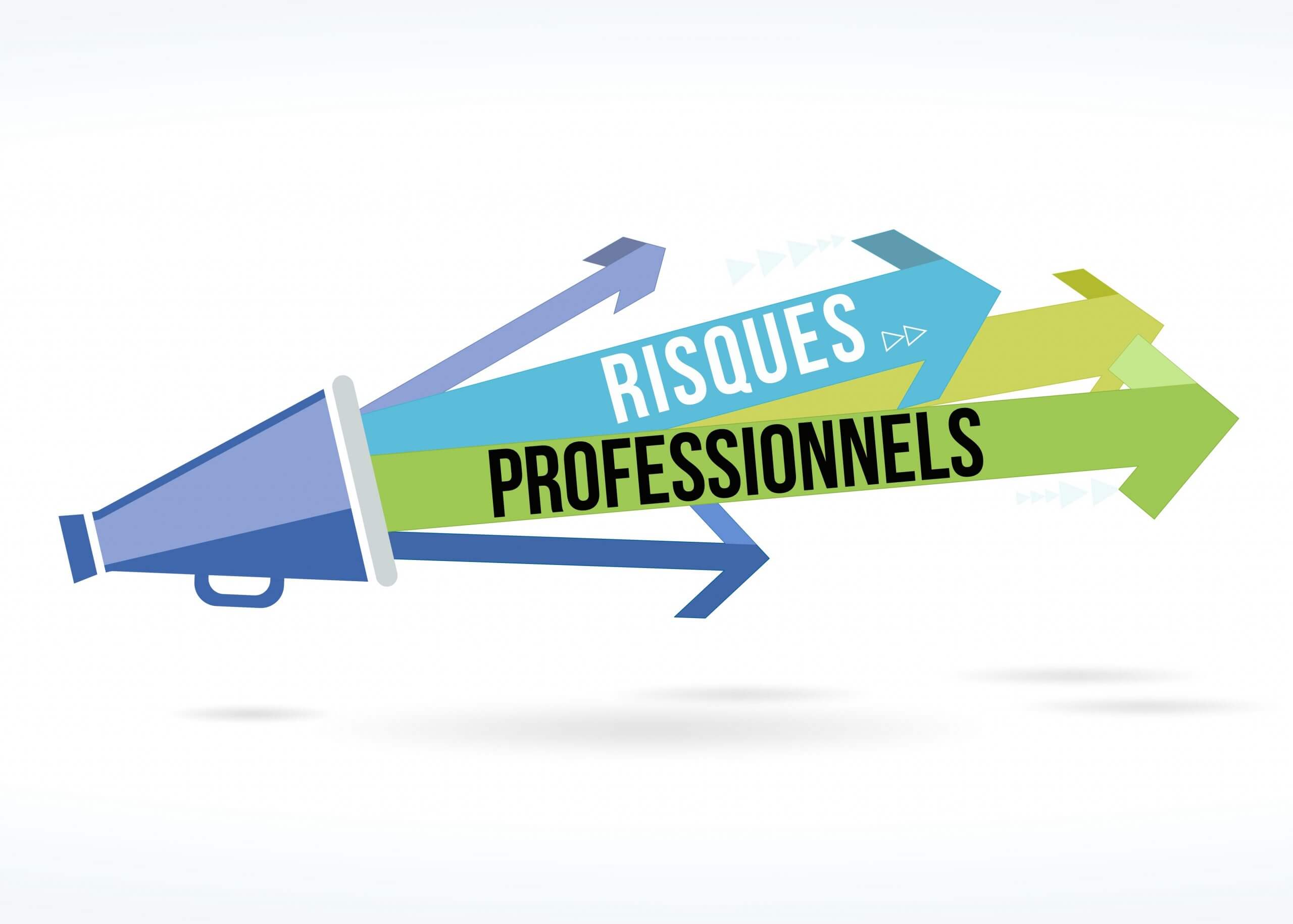 Haut parleur sortant les mots "risques professionnels" sous la forme de flèches