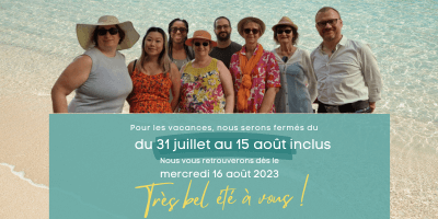 L'équipe de l'ADIAJ en habits d'été vous souhaite un très bel été. Nous serons fermés du 31 juillet au 15 août 2023.