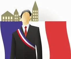 Infographie d'un élus devant un drapeau bleu blanc rouge et une ville au dessus