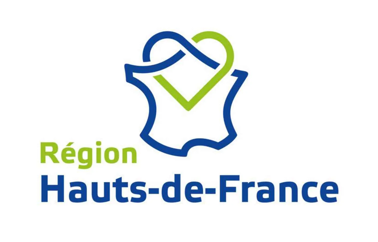 logo de la région hauts de France. La France est en bleu les hauts de france avec un coeur bleu et verr